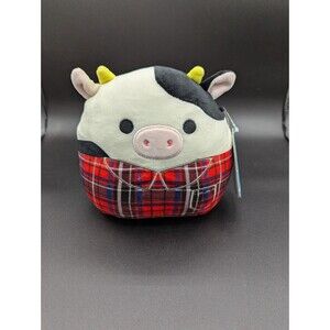 Kellytoy Squishmallows Connor the Cow 7.5" With Plaid Flannel Plush 2022 NWT